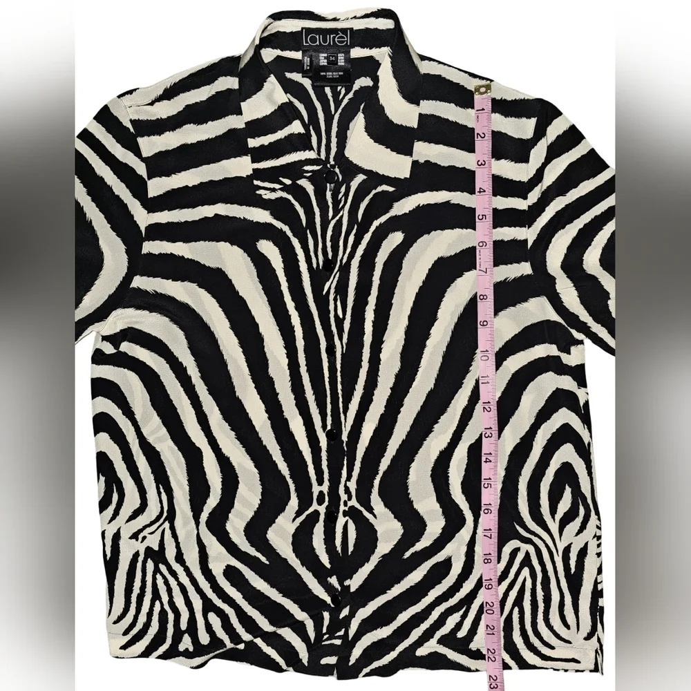 Laurel Silk Zebra Print Blouse Vintage Y2K Black Ivory Button Front EU 34 - Picture 8 of 15